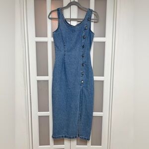 Switch 100% Cotton Denim Midi Dress Button Front 90s Vintage Size 7